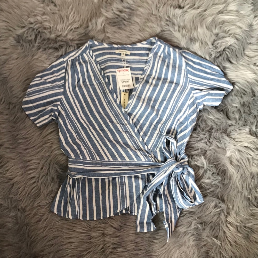 Max Studio Striped Wrap Top